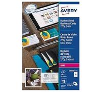 Avery España C32026-25. Tarjetas de visitas blancas satinadas, imprimibles doble cara 85x54mm Caja de 250 tarjetas