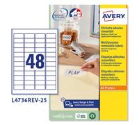 Avery Etiqueta adhesiva blanca removible 45,7x21,2 mm para láser, inkjet y fotocopiadora