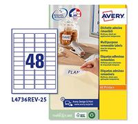 Avery España Etiqueta adhesiva Avery España blanca removible para impresora laser inkjet y fotocopiadora 45,7x21,2 mm