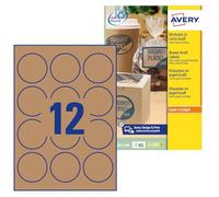 Avery España Etiqueta adhesiva Avery España kraft efecto carton redonda 60 mm removible para laser ink-jet