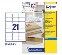 Avery España J8560-25 - Etiquetas adhesivas transparentes para inkjet,(525 pegatinas transparentes,63.5x 38.1mm) Caja de 25 hj