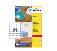 Avery España L4613-25-Etiquetas adhesivas blancas cubrientes,63,5x38,1mm, 21etiquetas por hoja, caja de 25 hojas