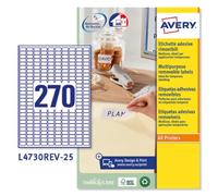 Avery España L4730REV - Etiquetas adhesivas blancas removibles 17,8x10mm, Caja de 6750 etiquetas.