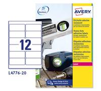 Avery Etiquetas L4776-20 – Poliéster blanco resistente a intemperie y agua 99,1x42,3 mm, 240 uds