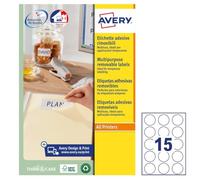Avery España L4853REV-25, Etiquetas de sello blancas adhesivas despegables, redondas 51mm, Caja de 375etiquetas