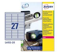 Avery España L6011-20 - Etiquetas Adhesivas Resistente agua, Plata 63,5x29,6mm, Cajaj de 20 hojas