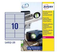 Avery España L6012-20 - Etiquetas Resistente al agua, Plateada 96 x 50.8mm, Caja de 10 hojas
