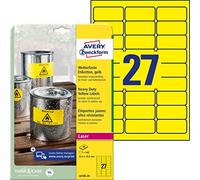 Avery Zweckform L6105-20 Etiquetas resistentes a la intemperie A4 63,5 x 29,6 mm amarillas (540 etiquetas)