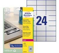 Avery España L6133-20. Caja de 480 etiquetas plata de poliéster 70x37mm en hj A4