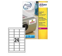 Avery España L6141-20 - Pack de 20 folios de etiquetas súper adherentes, 63.5 x 33.9 mm, color blanco