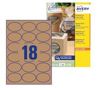 Etiqueta adhesiva avery kraft efecto cartón ovalada 63,5x42,3 mm removible para láser ink-jet