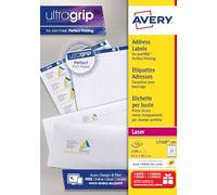 Avery España L7160-100 - Etiquetas adhesivas blancas ideales para para envios paquetes, imprimibles, medida 63.5 x 38.1 mm,ja Caja de 2100 etiquetas