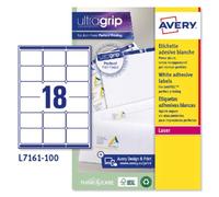 Avery España L7161-100 - Etiquetas adhesivas blancas ideales para para envios paquetes, imprimibles, medida 63,5x46,6mm,Caja de 1800 etiquetas