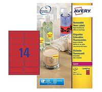 Avery España L7263R-25 -Etiquetas fluorescentes removibles rojas, 99,1x38,1mm, caja de 25 hojas