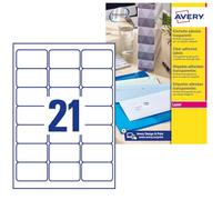 Avery España L7560-25. Etiquetas adhesivas transparentes brillantes (525 etiquetas invisibles, 63.5x38.1mm, impresora láser) Caja de 25 hj