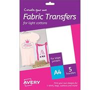 Avery España MD1001 - Etiquetas para ropas -Tshirt transfer- 5 unidades dina A4 para algodón blanco