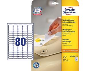 Avery etiqueta removible 35,6 x 16,9 mm, 2400 unidades.