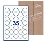 Avery Etiquetas adhesivas de papel blanco, redondas de 35 mm de diámetro, 500 hojas, 35 etiquetas por hoja, formato folio A4, adhesivo permanente, impresoras láser y de inyección de tinta o se puede