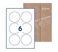 Avery Etiquetas adhesivas de papel reciclado, 100 hojas A4, formato diám. 80 mm, 6 etiquetas por hoja, adhesivo permanente, impresoras láser e inkjet