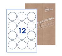 Avery Etiquetas adhesivas de poliéster transparente, redondas de 60 mm de diámetro, 25 hojas, 12 etiquetas por hoja, tamaño A4, adhesivo permanente, para impresoras láser