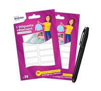 Avery - Etiquetas de ropa autoadhesiva blanca con marcador, 72 (2 bolsas de 36), tamaño 1,3 x 4,5 cm