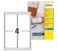 Avery Etiquetas autoadhesivas de envío de paquetes, impresoras de inyección de tinta, 4 etiquetas por hoja A4, 100 etiquetas, QuickDRY (J8169), color blanco