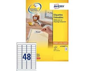 Avery Etiquetas Removibles Blancas - Etiquetas de impresora (Color blanco, Self-adhesive printer label, A4, Papel, Laser/Inyección de tinta, Desmontable)