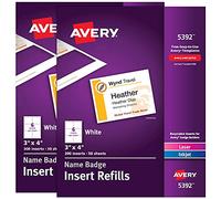 Avery Insertos de insignia de nombre, 3 x 4 pulgadas, impresión o escritura, láser/inyección de tinta, paquete de 2, 300 insertos por paquete, 600 insertos de insignia en total (35392)