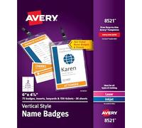 Avery Insignias de nombre personalizables, 6 x 4.25 pulgadas, 75 soportes verticales con cordones, inserciones de etiquetas de nombre imprimibles con boletos (8521)