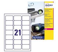 Avery Italia L7060-20 Etiquetas adhesivas de poliéster blanco fuerte, 20 hojas A4, rectangulares 63,5 x 38,1 mm, 21 etiquetas por hoja, adhesivo permanente, impresoras láser