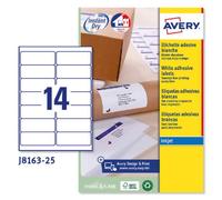 Avery J8163-25 Paquete 25 Hojas Etiquetas Blancas Quick Dry para Impresoras de Inyección de Tinta, 99.1x38.1 mm, 350 Etiquetas