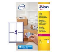 Avery L7169B-100 Etiquetas A4 adhesivas permanentes 99,1 x 139 mm - 4 por hoja | Pack 100 hojas