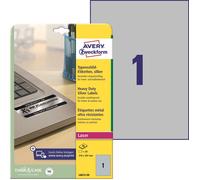 Avery Laserlabel de poliéster plateado 210 x 297 mm, 20 unidades.