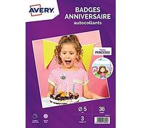 Avery - Lote de 36 insignias de cumpleaños con diseño de princesa