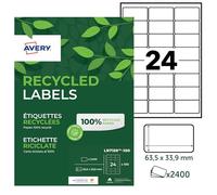 AVERY LR7159-100 - Etiquetas adhesivas (63,5 x 33,9 mm, 100% recicladas, 2400 unidades)