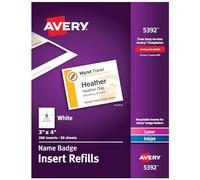 Avery Name Badge Insertar recambios, 3 "x 4," caja de 300 (5392) 5-Pack