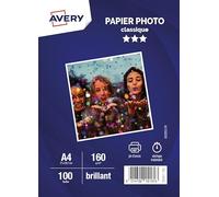 Avery - Papel fotográfico brillante A4-160 g/m², 100 hojas de inyección de tinta