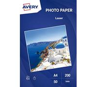 Avery Papel fotográfico satinado, impresora láser, secado instantáneo, 200 g/m², blanco, 50 hojas, A4 - C2898-50X