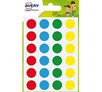 Avery PASMX15 - Lote de etiquetas, 15 mm de diámetro, 144 unidades, color verde, rojo, amarillo y azul
