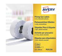 Avery Rollo etiquetas PLR1226 removible adhesivo 1 línea permanente 12x26mm 10 rollos/15000 blanco