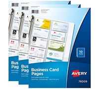Avery (R) 78723 - Organizador de tarjetas de visita transparente para carpetas de 3 anillas, 10 por paquete, paquete de 3, capacidad para 600 tarjetas en total