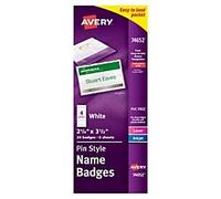 Avery (R) pin-style Name Badge Kit, Top/carga lateral, 2 1/6in. X 3 1/2in., paquete de 24