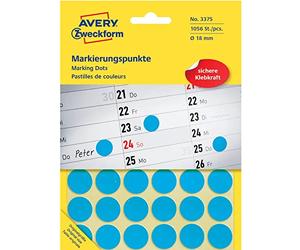 Avery Round Labels, Blue Ø 18 1056pieza(s) - Etiqueta autoadhesiva (Blue Ø 18, 1056 pieza(s))