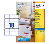Avery Self Adhesive Address Mailing Labels, Inkjet Printers, 18 Labels per A4 Sh