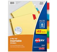 Avery Separadores de carpeta de 8 pestañas, pestañas grandes multicolor insertables, 48 juegos (11111)