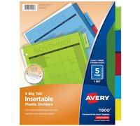 Avery Separadores de plástico insertables Big Tab, 5 pestañas multicolor, paquete de 24 (5007278211900)