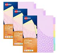 Avery Separadores para carpetas de 3 anillos, separadores para carpetas de plástico, 5 pestañas, con bolsillos, pestañas grandes insertables, diseños clásicos pastel, es más grande que los protectores