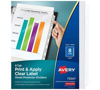Avery Separadores protectores de hojas de 8 pestañas, etiquetas transparentes imprimibles fáciles de despegar, fabricante de índices, pestañas blancas, 1 juego (75501)