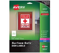 Avery Surface Safe - Etiquetas adhesivas de 5 x 7 pulgadas, adhesivo extraíble, resistente al agua y a los productos químicos, paquete de 30 calcomanías de pared (61511)