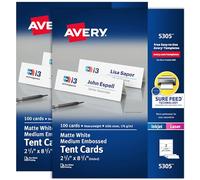 Avery Tarjetas de tienda imprimibles con tecnología Sure Feed de 6,3 x 21,6 cm, borde en relieve, inyección de tinta, 2 unidades, 100 tarjetas por paquete, 200 tarjetas en total (25305)